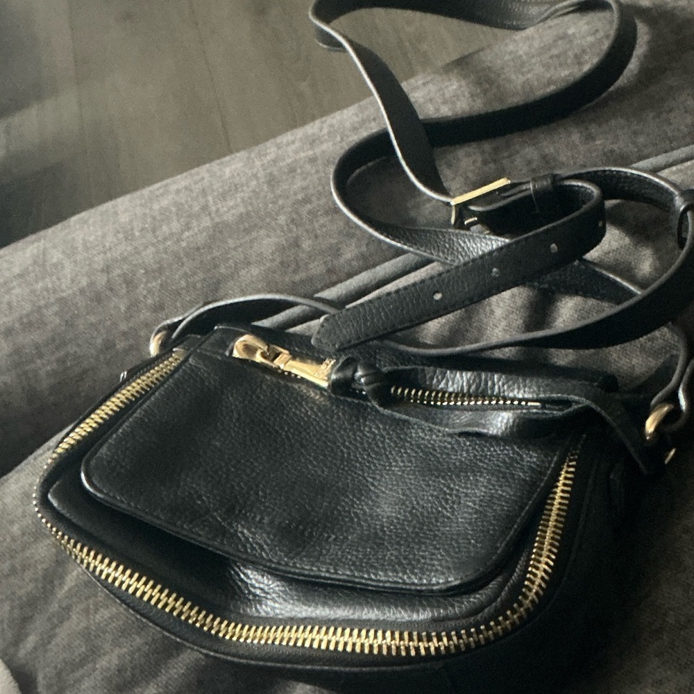 Aimee Kestenberg Black Leather Crossbody with Gold Zipper